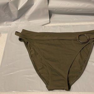 Silver By Gottex Womens Khaki High Cut Belted Side Silver Ring Bikini Bottom 10